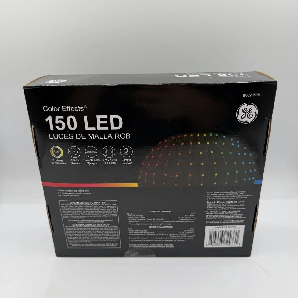 GE Color Effects 150 LED RGB Net‎ Lights 8 Colors 18 Functions 6 Ft x 4 Ft